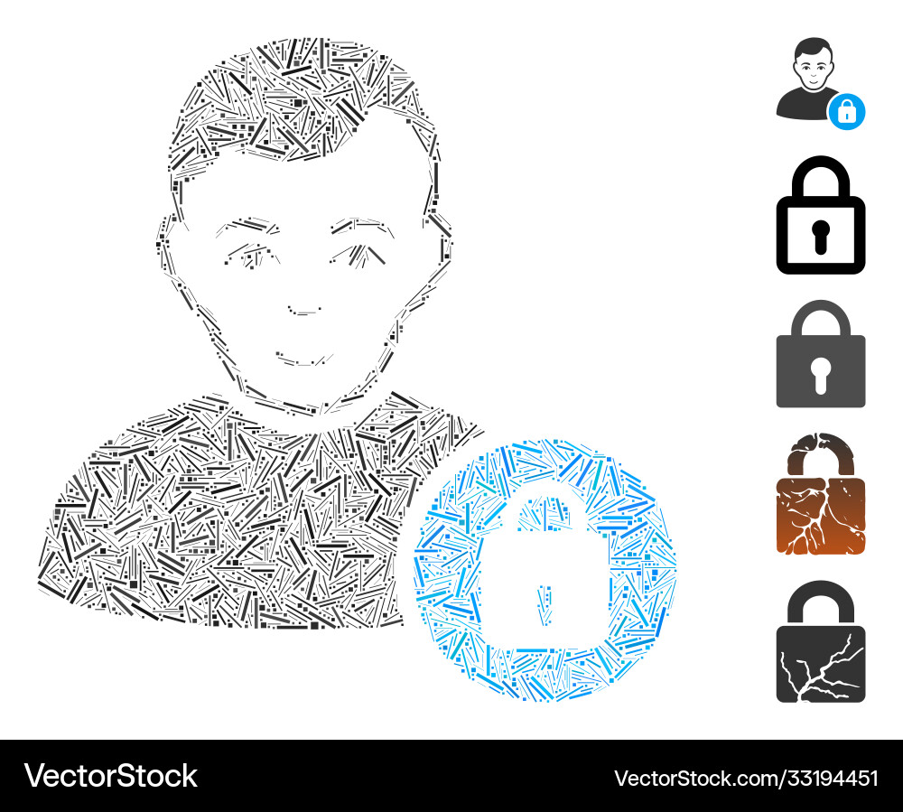 Dash mosaic user lock icon Dash mosaic user lock icon Vector Image
