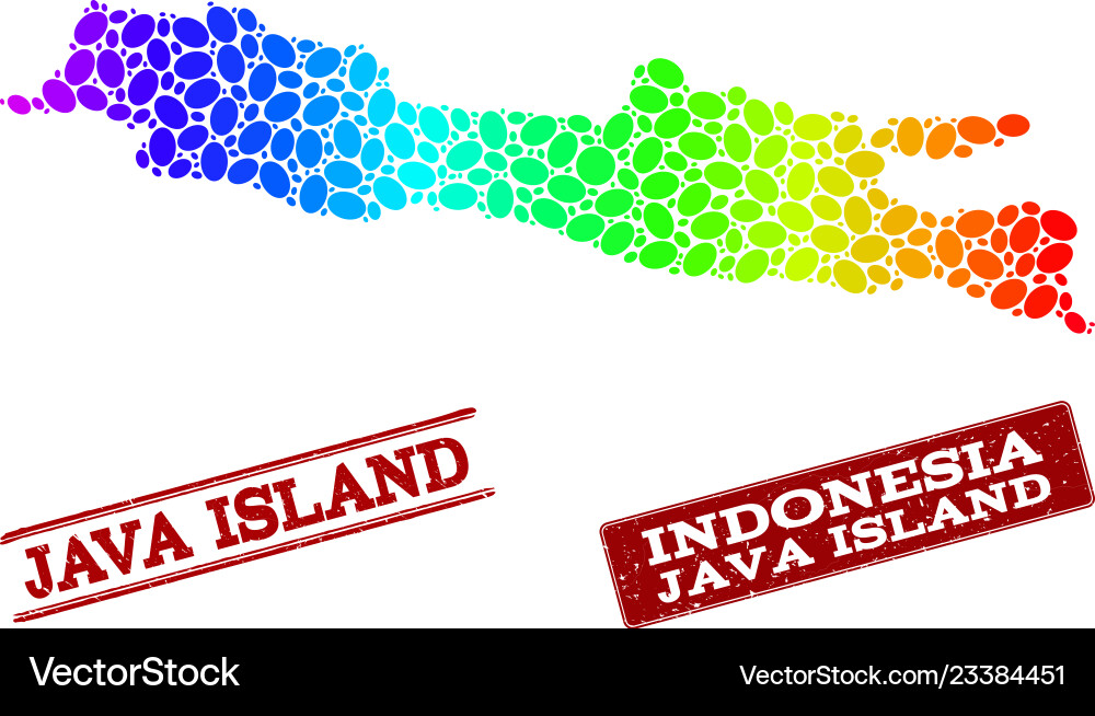 Dotted spectrum map of java island and grunge Dotted spectrum map of java island and grunge Vector Image