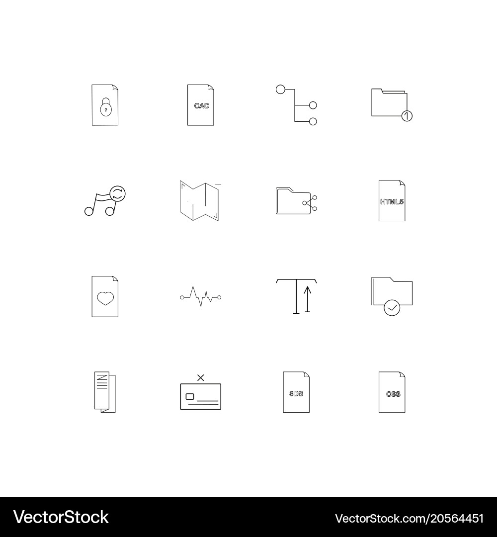 Files and folders sign simple linear icons set Vector Image
