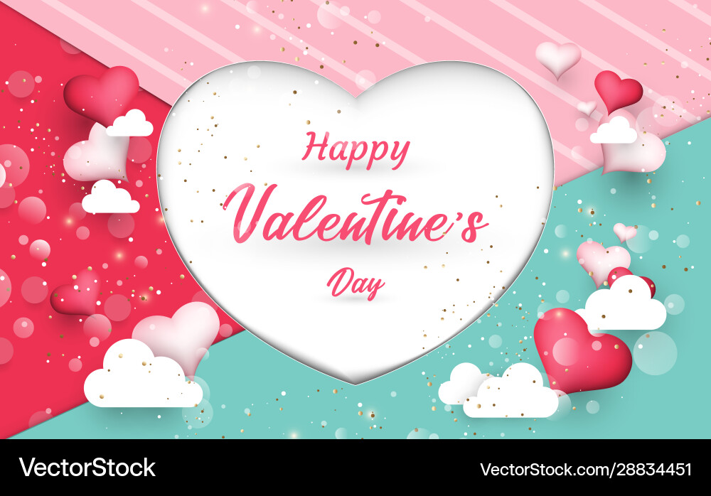 Heart shaped balloons and clouds valentines day Heart shaped balloons and clouds valentines day vector image