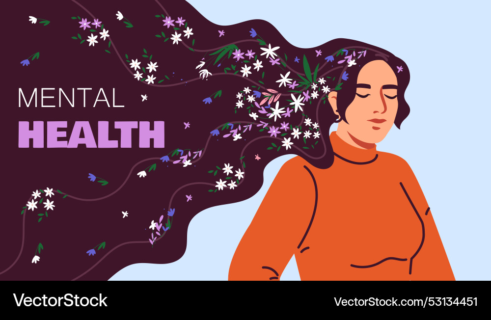 Mental Health Poster junge Mädchen mit Blumen Mental Health Poster junge Mädchen mit Blumen vektorbild