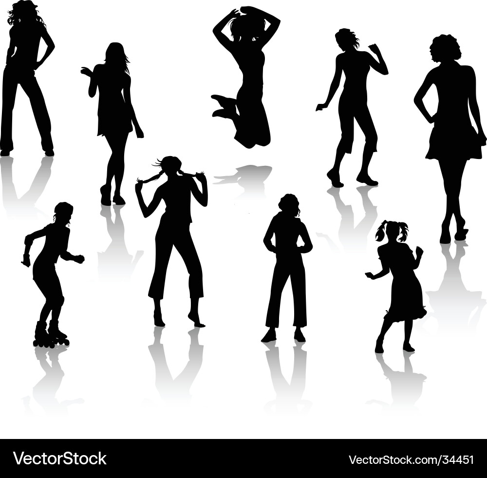 Silhouetted Girl Jumping vector image