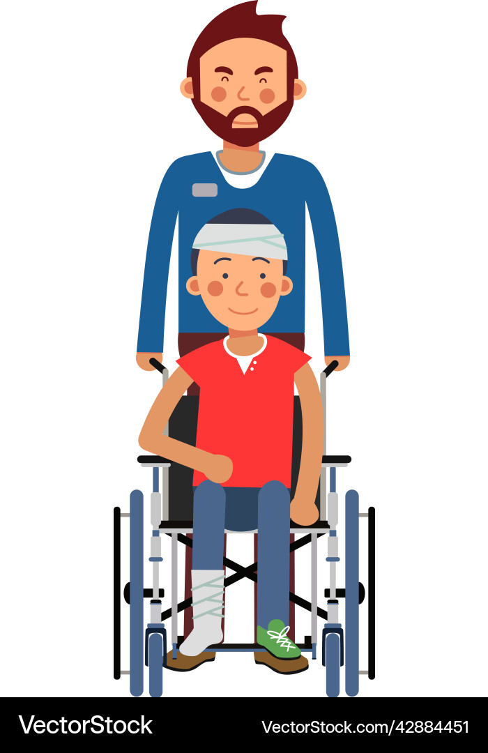 Vater rollender Sohn im Rollstuhl behinderten Kind Vater rollender Sohn im Rollstuhl behinderten Kind vektorbild