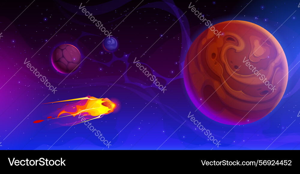 Alien space planets and flying comet or meteor Vector Image