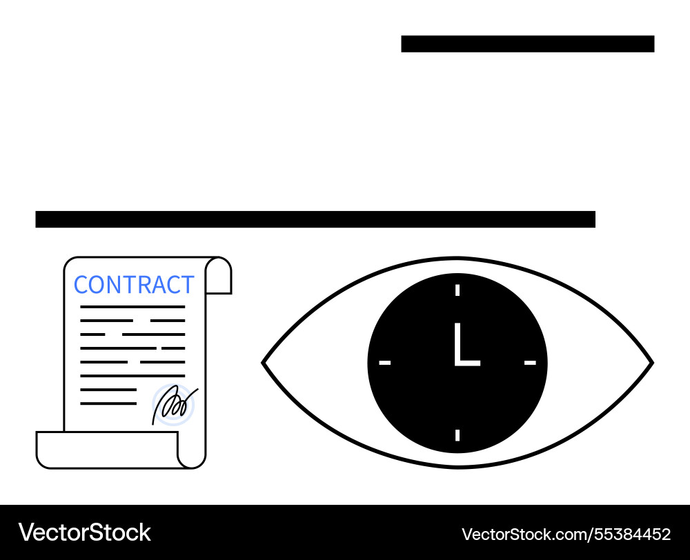 Eye-shaped clock and signed contract scroll Eye-shaped clock and signed contract scroll vector image