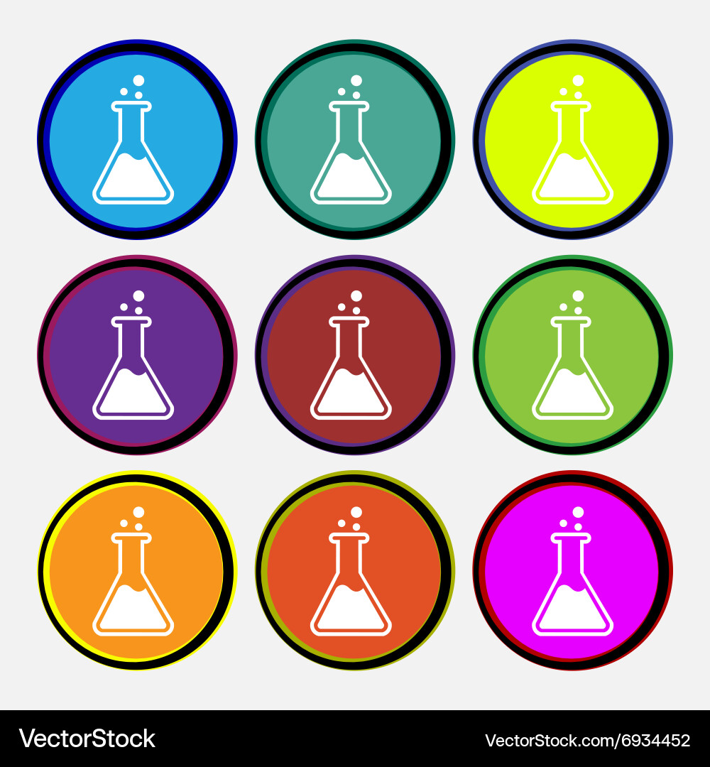 Flask icon sign nine multi colored round buttons Vector Image