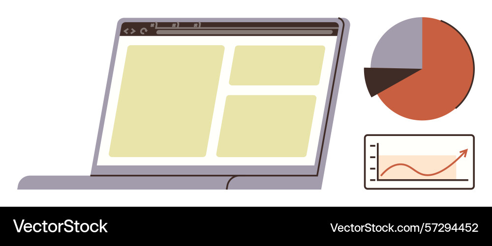 Laptop displaying dashboard with pie chart Laptop displaying dashboard with pie chart vector image