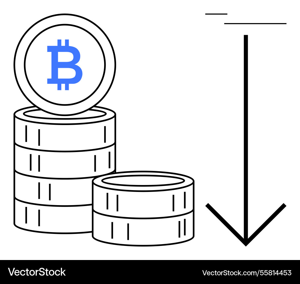 Bitcoin value decline represented by stacked coins vector image