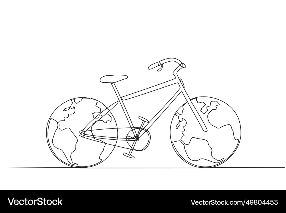 Continuous one line drawing a bicycle with two vector image