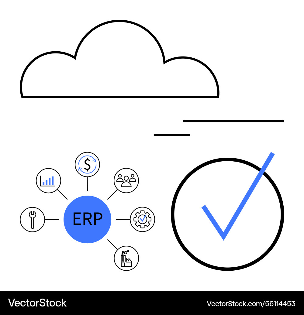 Erp workflow with cloud integration and efficiency Erp workflow with cloud integration and efficiency Vector Image