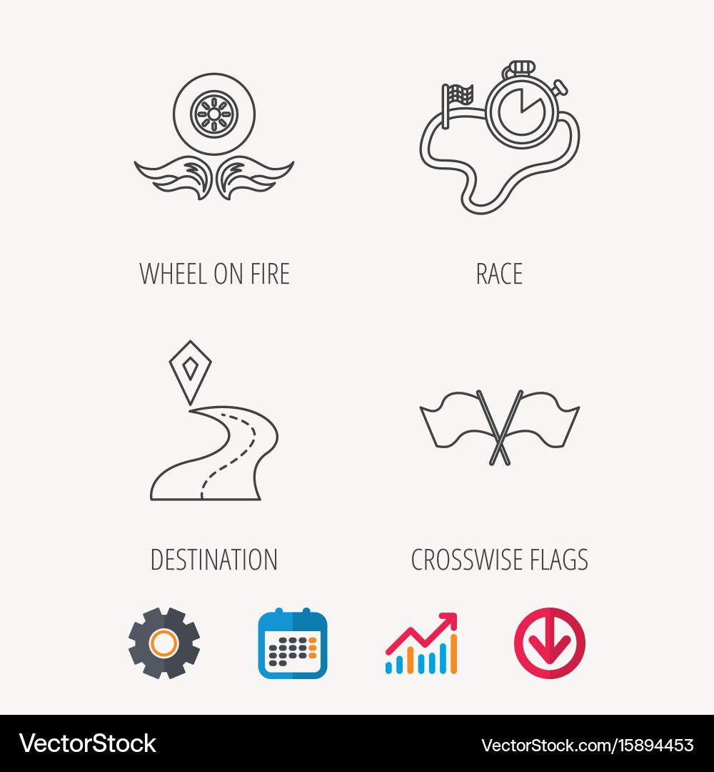 Race flags timer and destination pointer icons vector image
