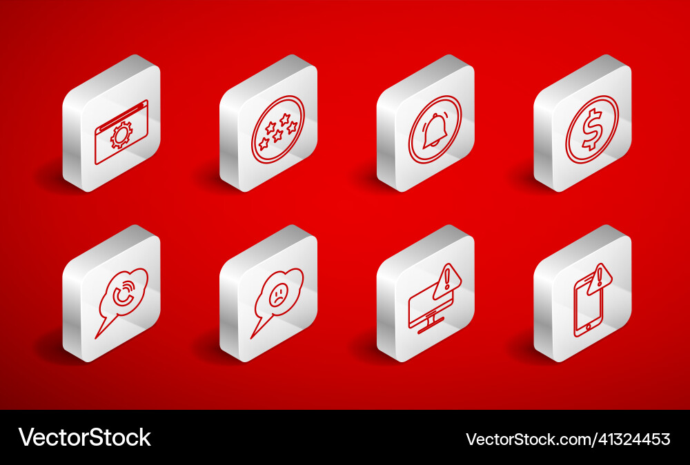 Set line mobile with exclamation mark five stars Set line mobile with exclamation mark five stars vector image