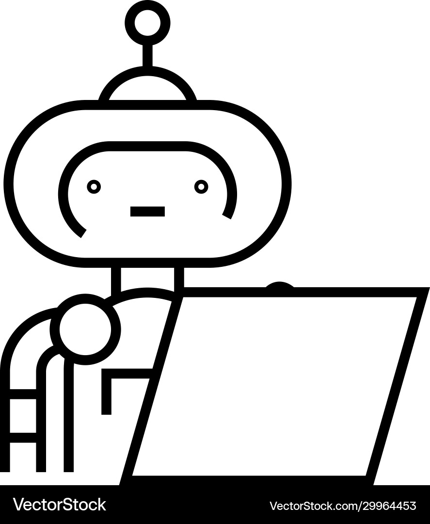Writing robot line icon concept sign outline Writing robot line icon concept sign outline vector image