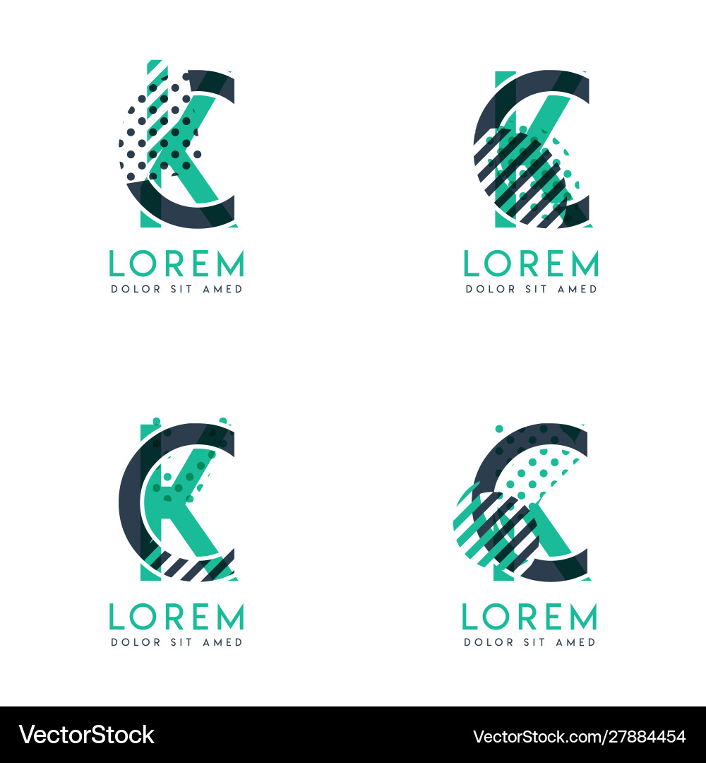 Four abstract ck logo posts set with dot Four abstract ck logo posts set with dot vector image