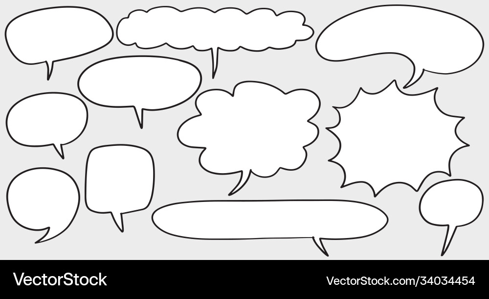 Hand drawn set speech bubbles doodle vector image