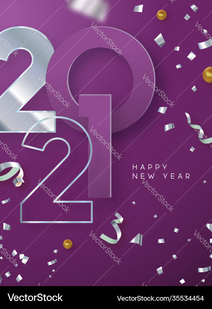 Happy new year 2021 silver 3d green party card Happy new year 2021 silver 3d green party card vector image