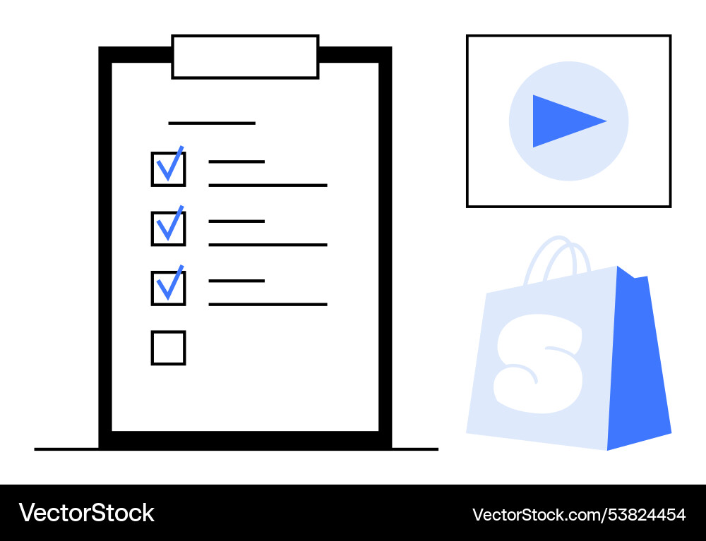 Task completion checklist with multimedia play Task completion checklist with multimedia play vector image