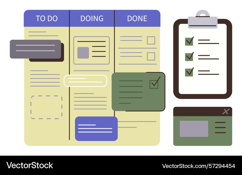 Task management workflow with kanban board vector image