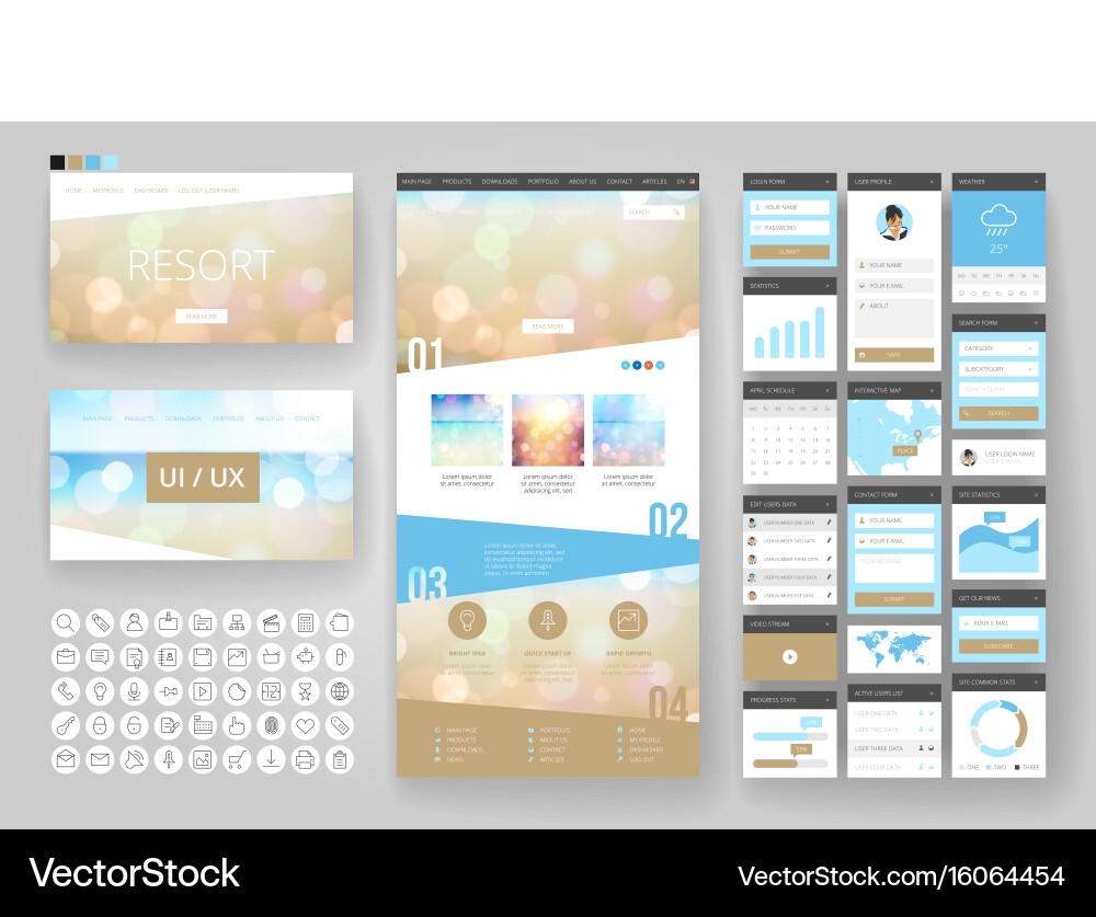 Website design template and interface elements vector image