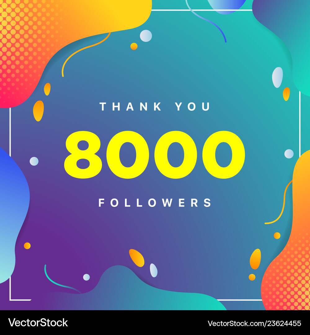 8000 or 8k followers thank you colorful geometric vector image