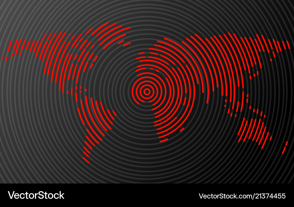 Abstract world map of radial lines vector image
