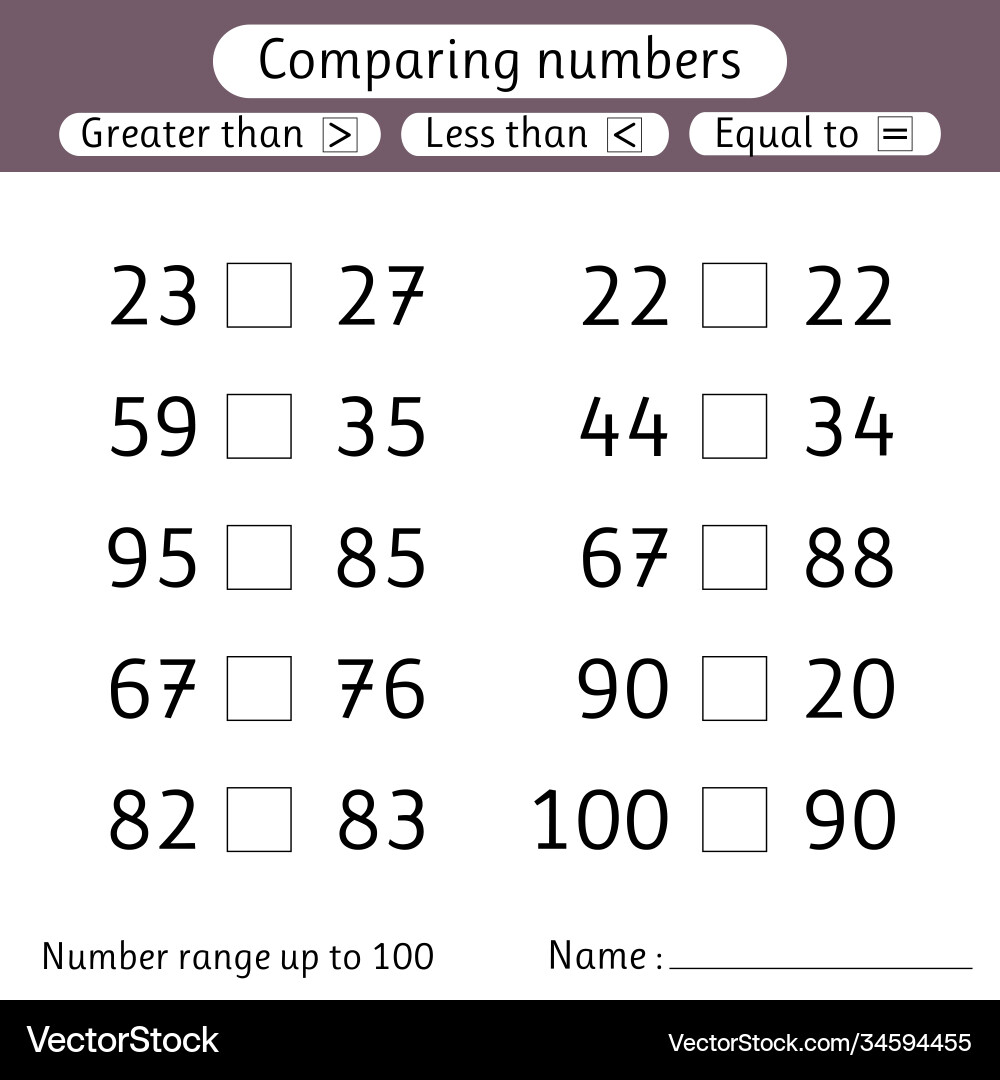 Comparing Numbers: Less Than, Greater Than, Equal Vector Image