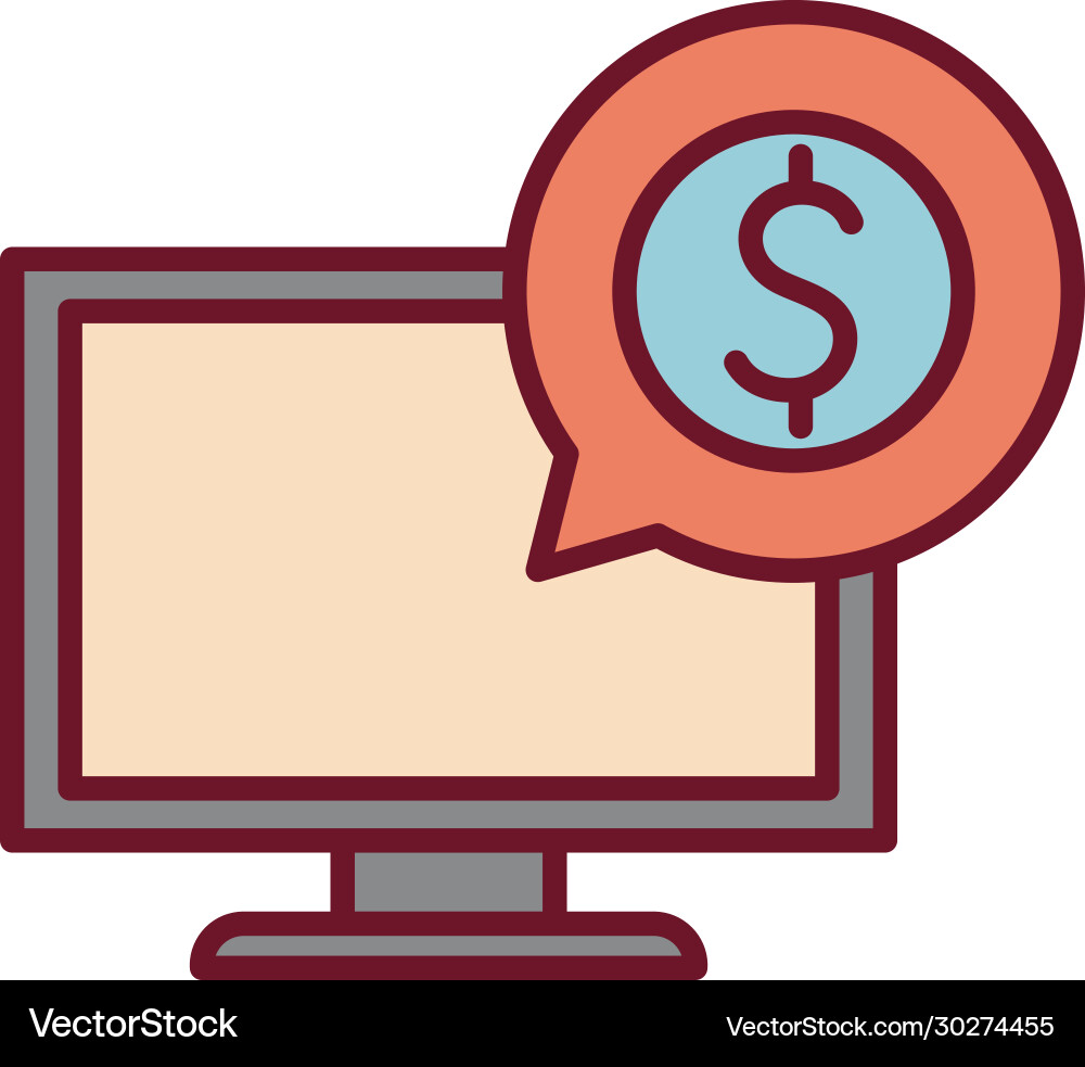 Isolated computer with dollar bubble line and fill vector image