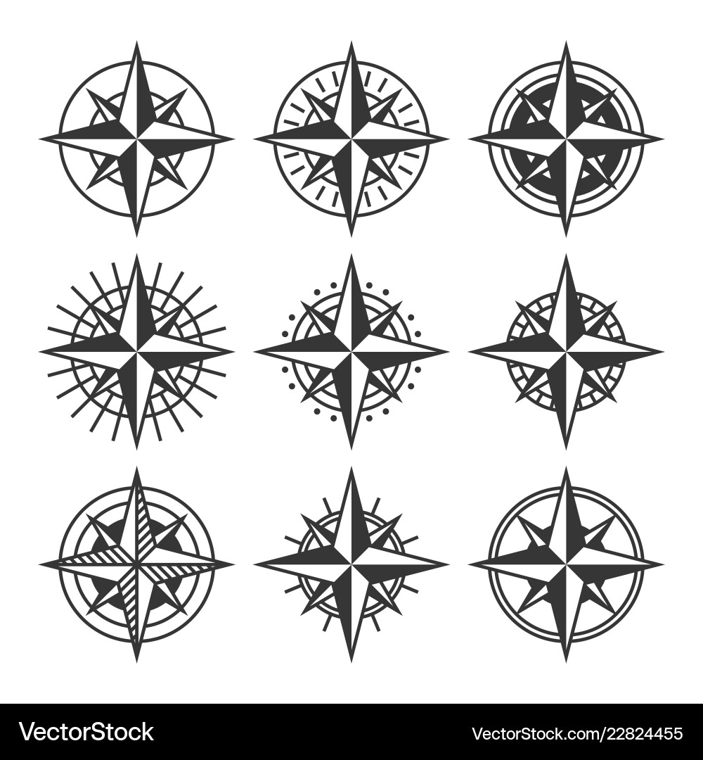 Kompasse mit eckigen Ziffern Set Wind Rose Icons Kompasse mit eckigen Ziffern Set Wind Rose Icons vektorbild