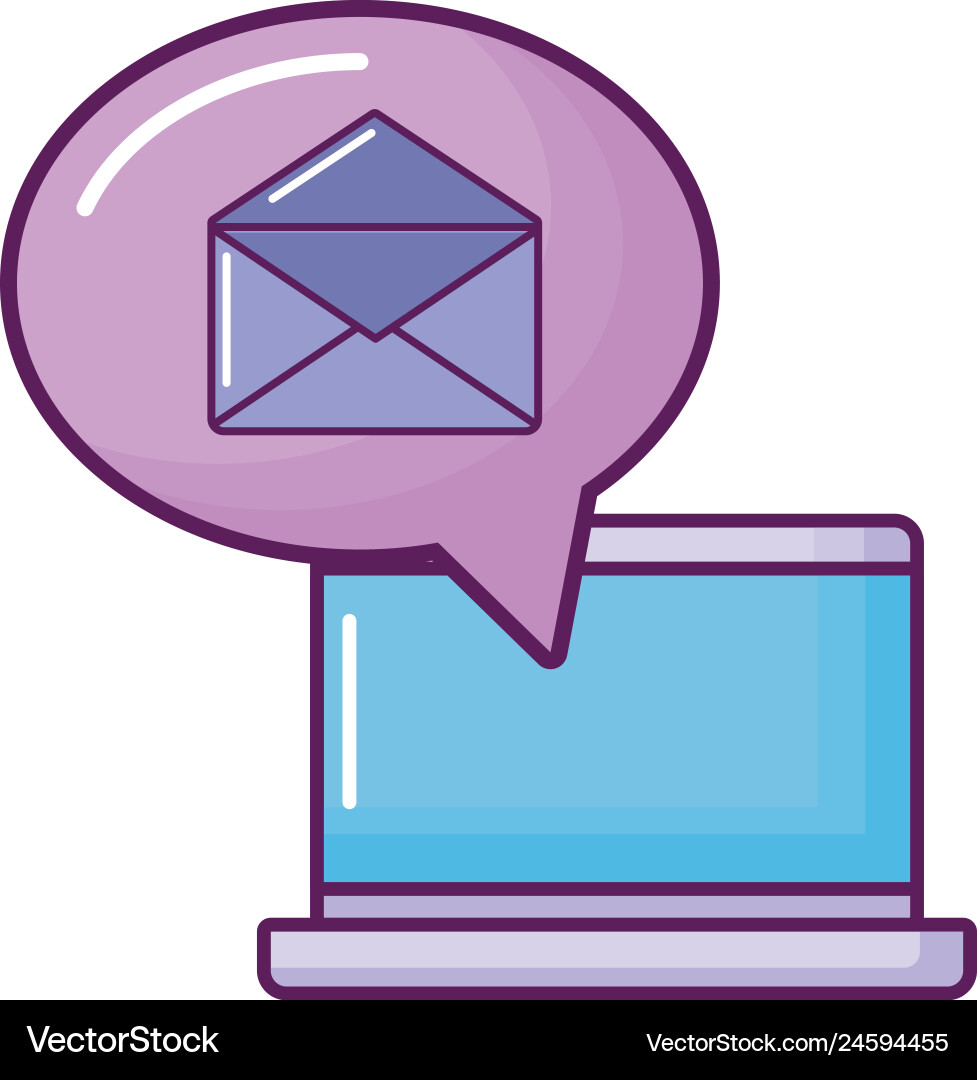 Laptop computer with speech bubble and envelope Laptop computer with speech bubble and envelope vector image