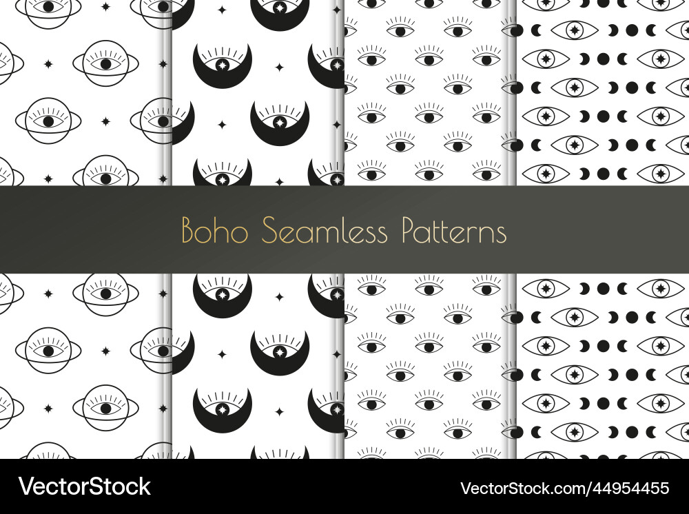 Set of boho seamless patterns with seeing eyes Set of boho seamless patterns with seeing eyes vector image