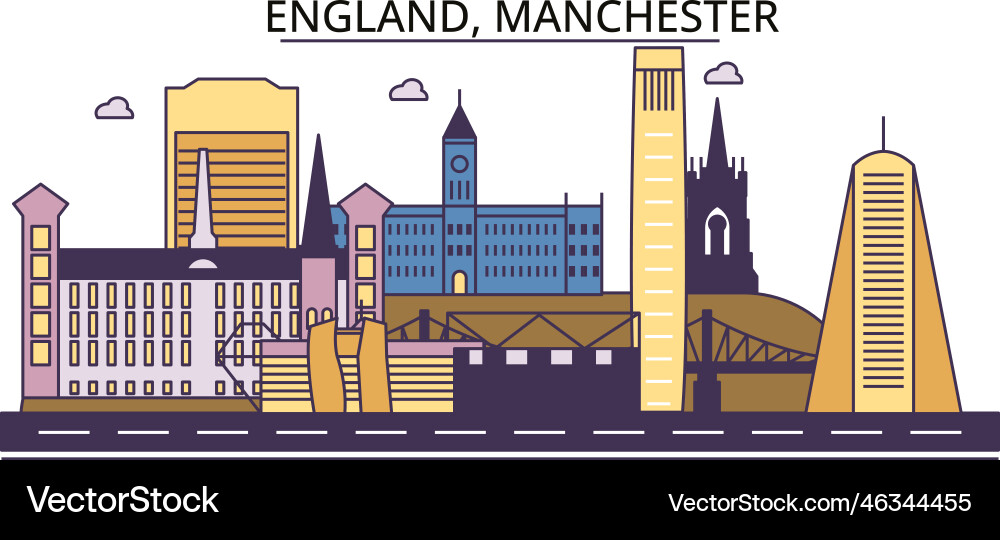 United kingdom manchester tourism landmarks United kingdom manchester tourism landmarks vector image
