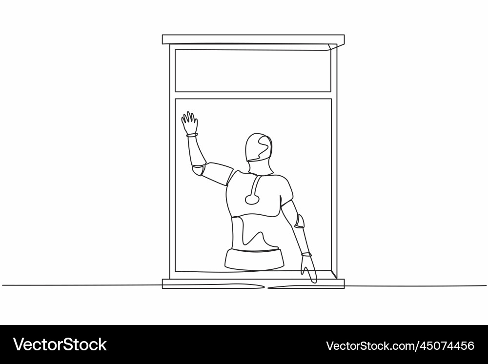 Continuous one line drawing robot waving Continuous one line drawing robot waving vector image