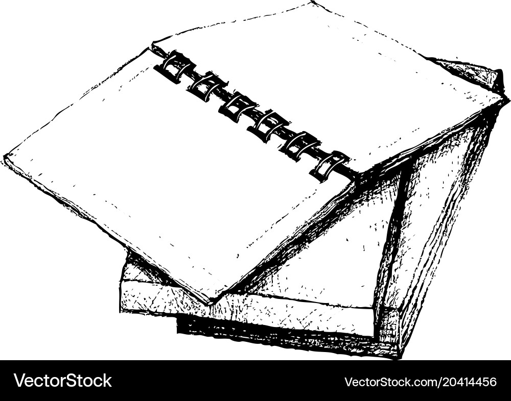 Hand drawn open notebook on stack of books vector image