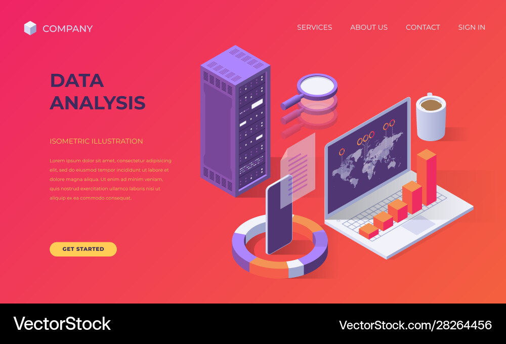 Landing page for computer data analysis Landing page for computer data analysis vector image