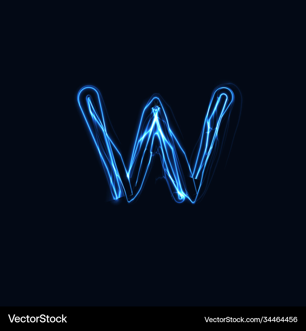Lightning realistic letter w bright gloving logo Vector Image