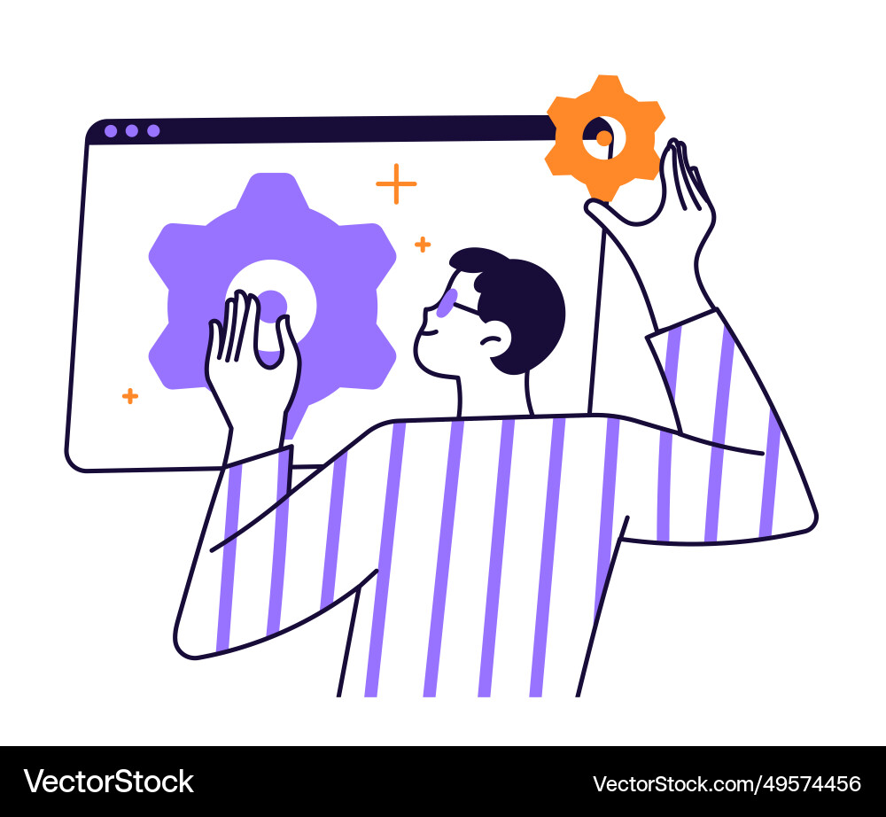 Man turning gears customizing the site vector image