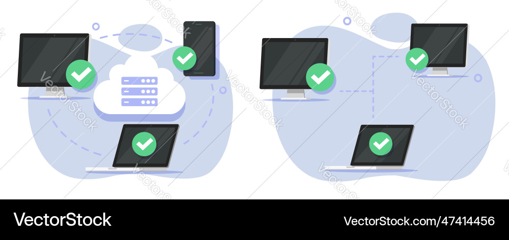 Network cloud technology via computer pc and cell vector image