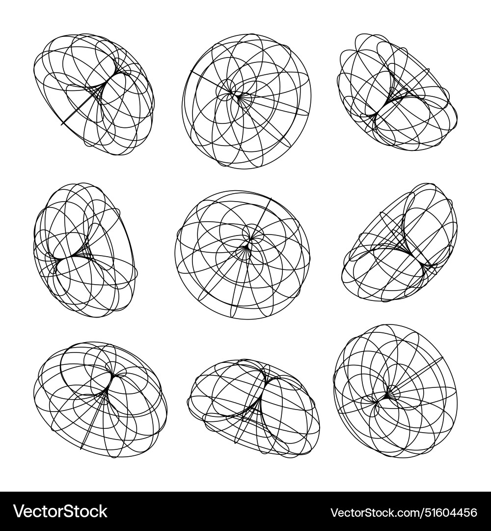 Wireframe lined shapes perspective mesh 3d grid Vector Image