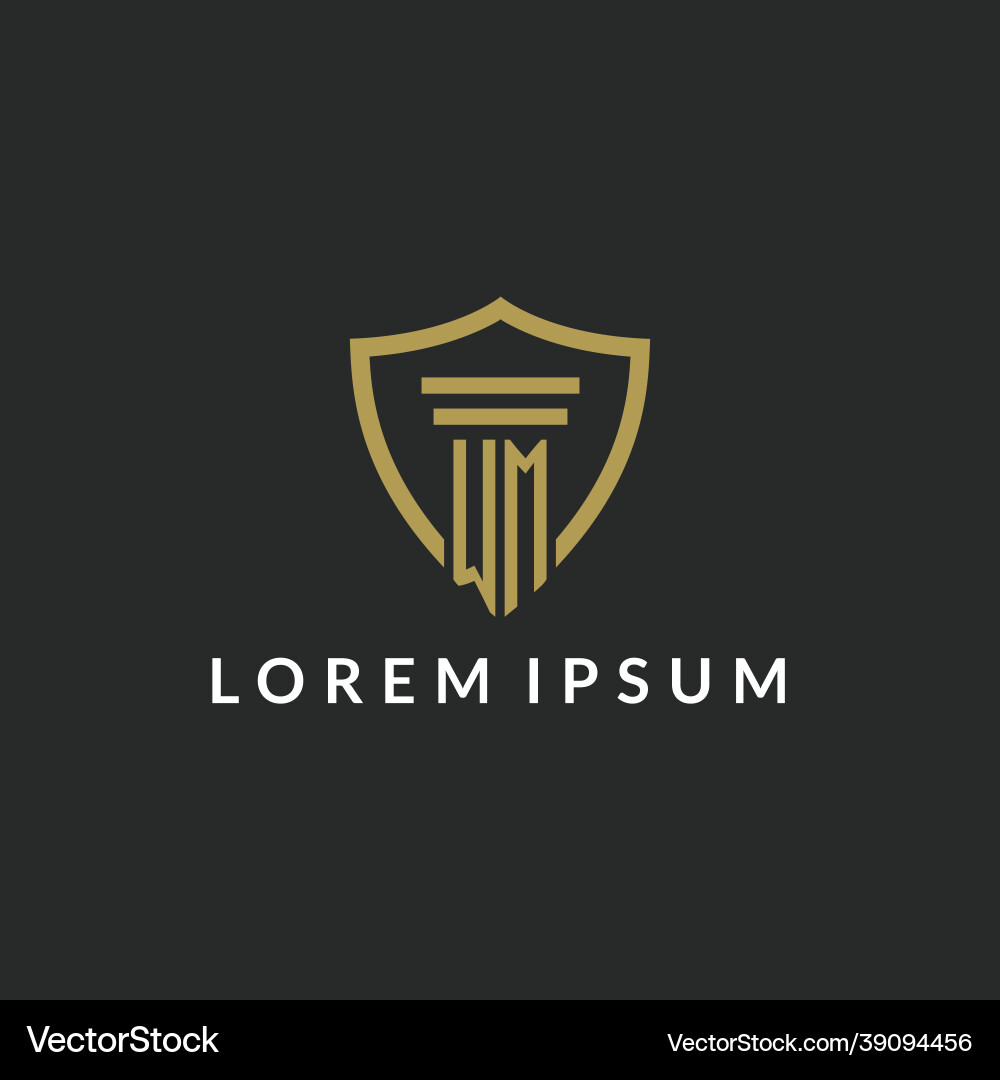 Wm initial monogram logo with pillar and shield Wm initial monogram logo with pillar and shield Vector Image