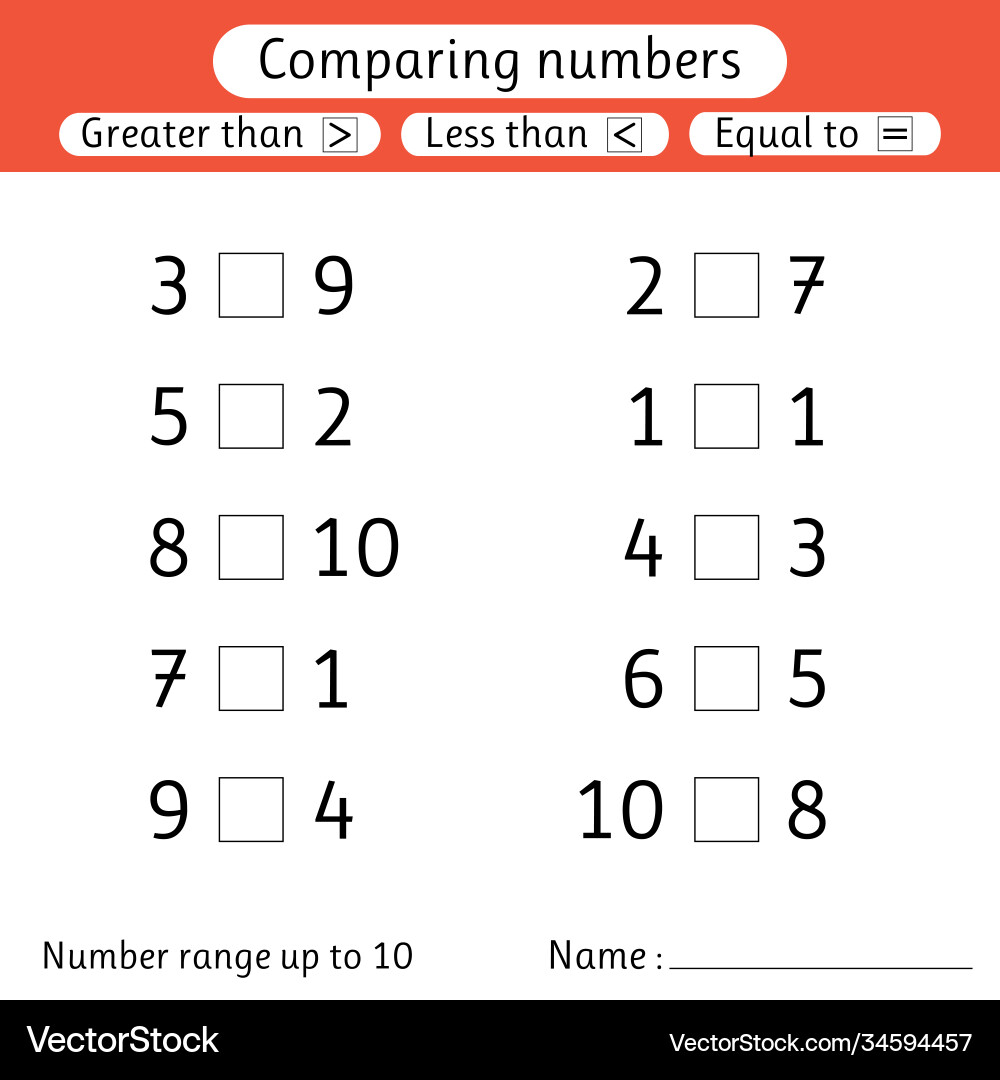 Comparing Numbers: Less Than, Greater Than, Equal vector image