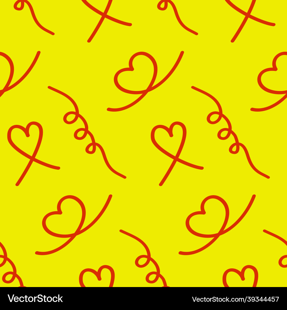 Curl and heart seamless pattern yellow red color Curl and heart seamless pattern yellow red color vector image