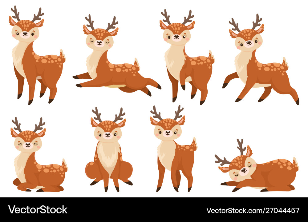 Cute cartoon deer running reindeer wildlife fawn Cute cartoon deer running reindeer wildlife fawn vector image