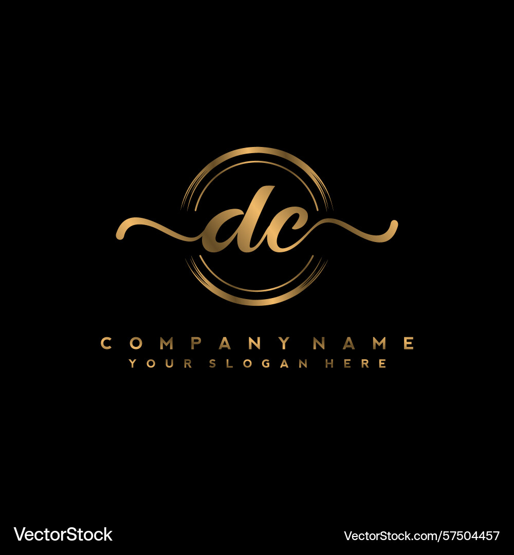 Dc initial handwriting logo with circular wave Vector Image