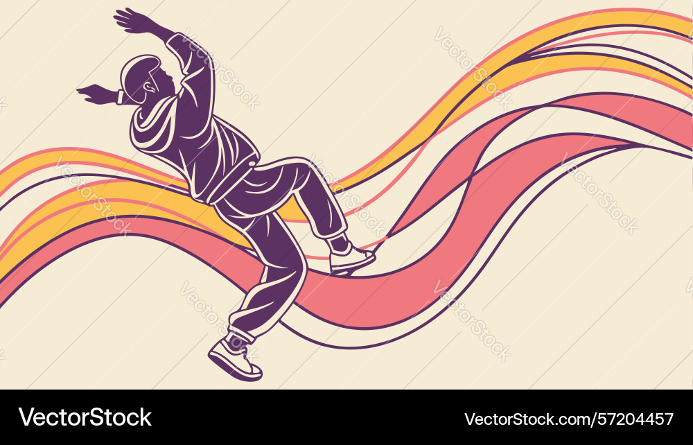 Man dancing with abstract flowing ribbons design vector image