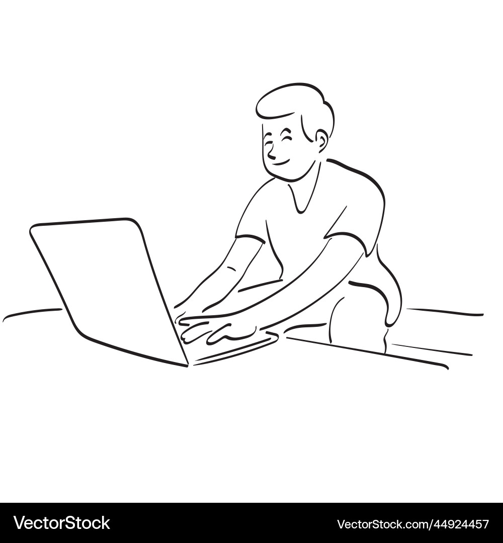 Man working on laptop computer table in his Man working on laptop computer table in his vector image