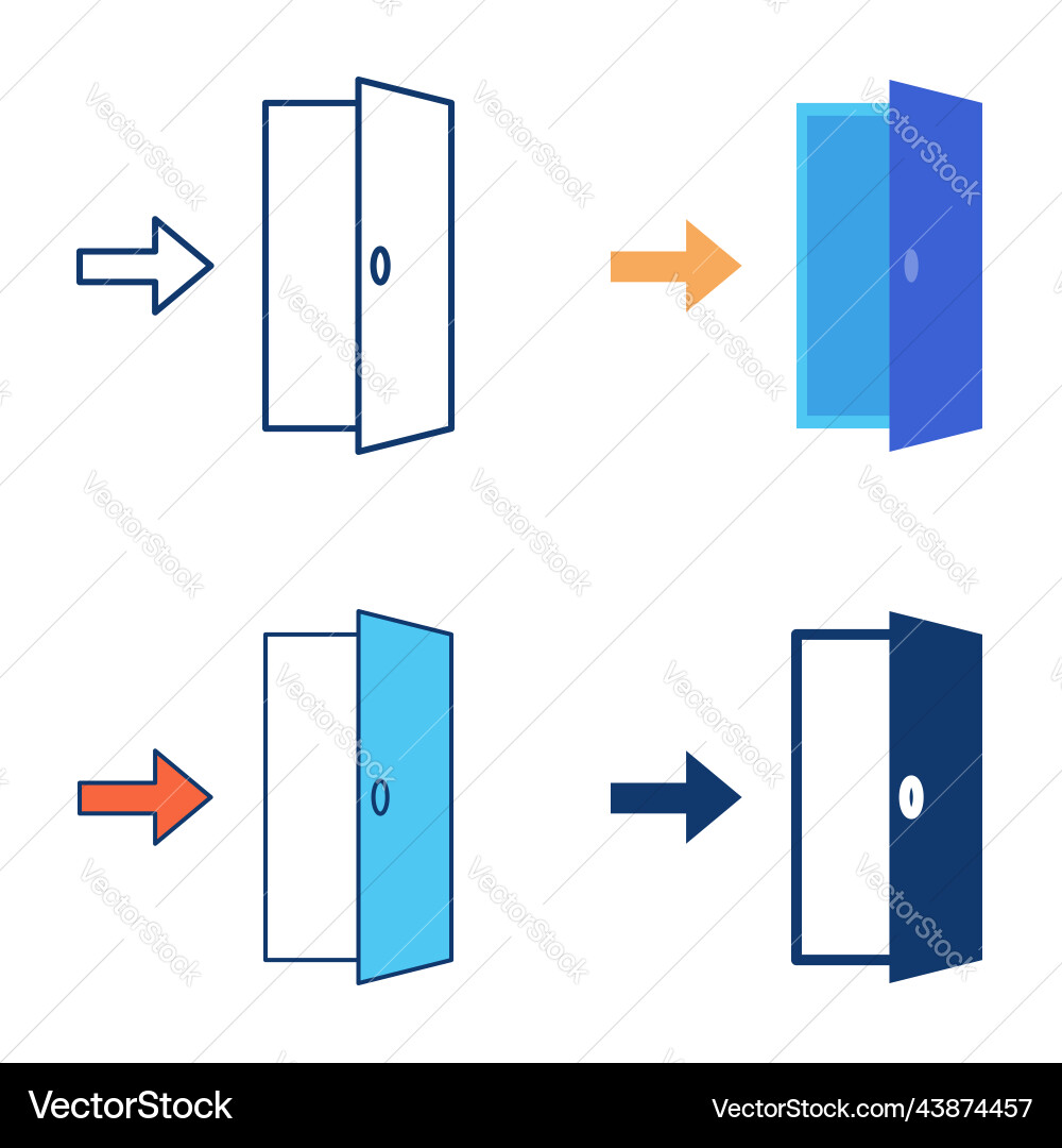 Open door with arrow icon set in flat and line Open door with arrow icon set in flat and line vector image