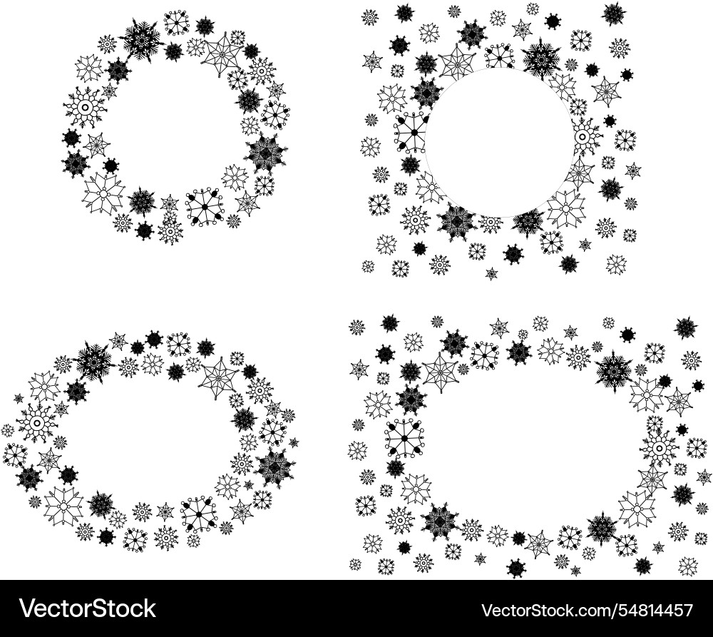Snowflake circle round and oval frame set winter Snowflake circle round and oval frame set winter vector image