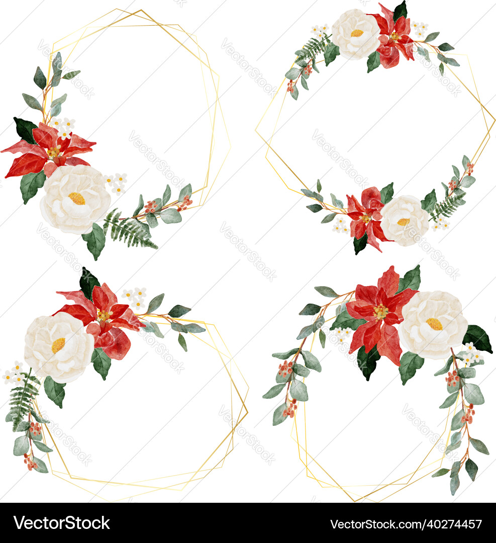 Watercolor christmas flower bouquet wreath Watercolor christmas flower bouquet wreath vector image