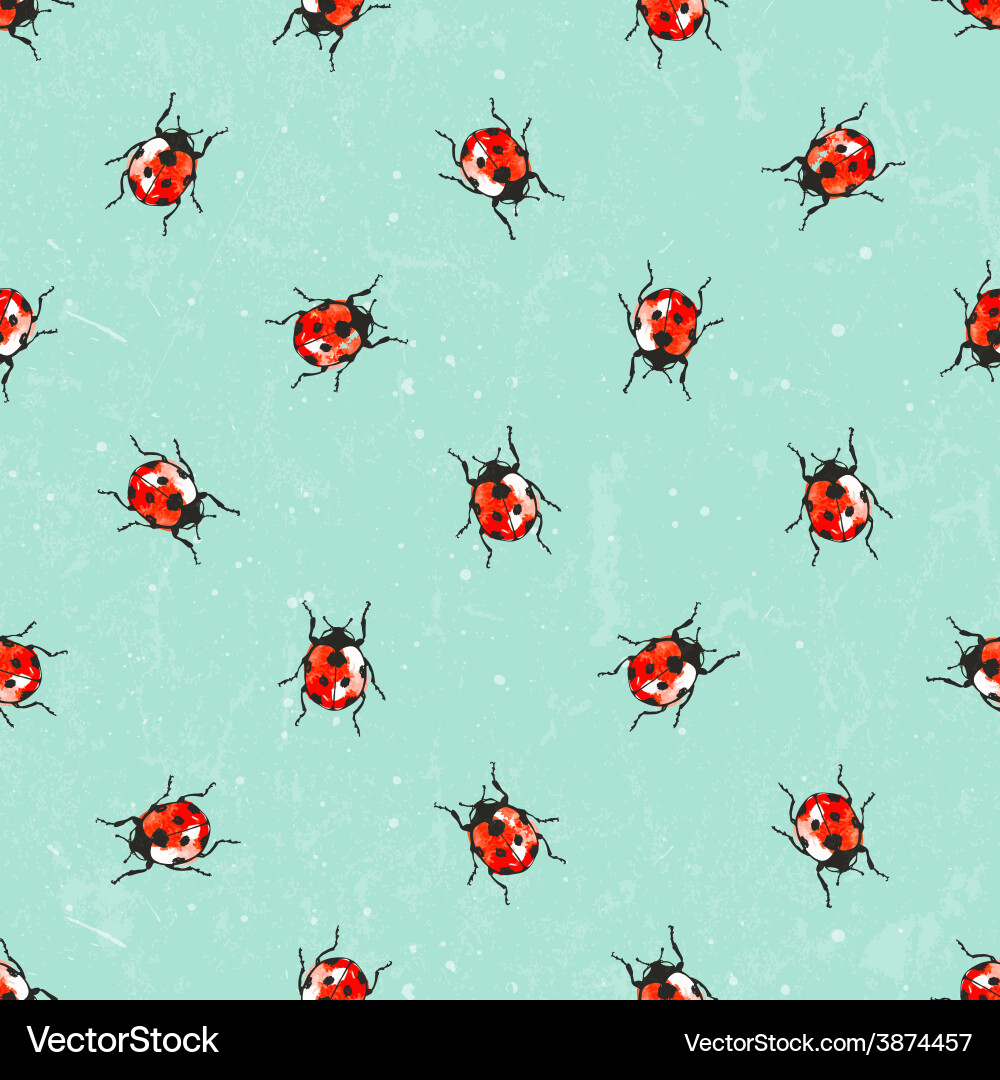 Watercolor Ladybug Seamless Pattern Vector Image