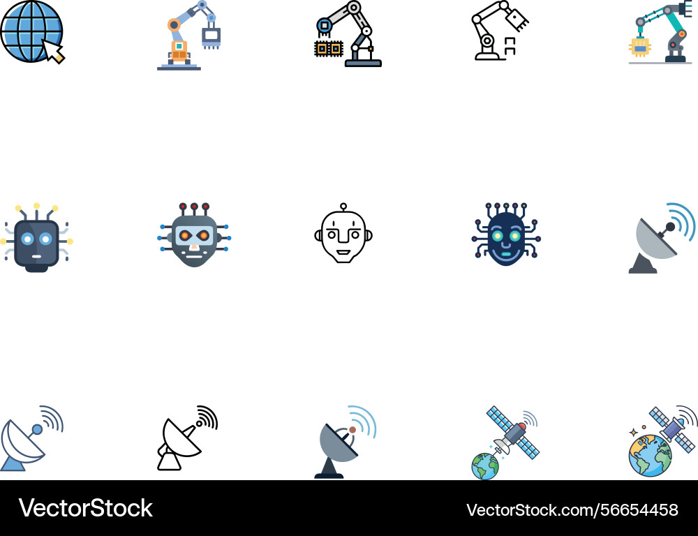 Collection of digital icons representing robotics vector image